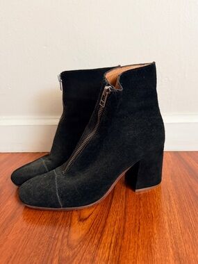 Madewell Black Faux Suede Block Heel Ankle Boots